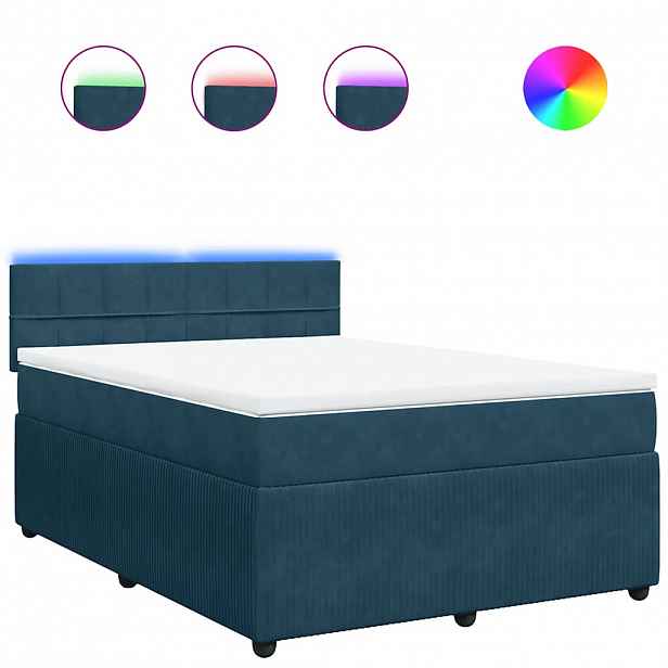 vidaXL Box spring postel s matrací modrá 140 x 200 cm samet