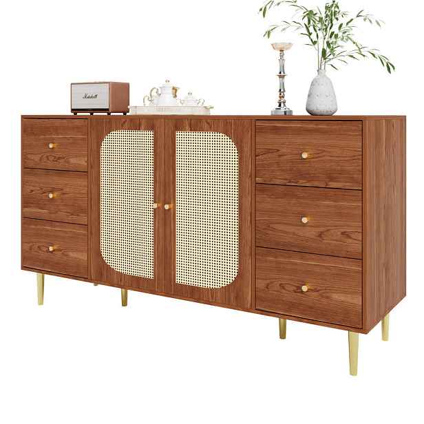 Modenvie SIDEBOARD 160/40/90 cm z MDF v dekoru dřeva s ratanovými dvířky