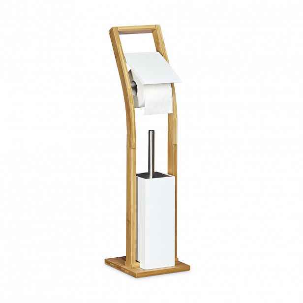 Relaxdays WC-SOUPRAVA bambus bílá s WC kartáčem a držákem na toaletní papír 75 cm