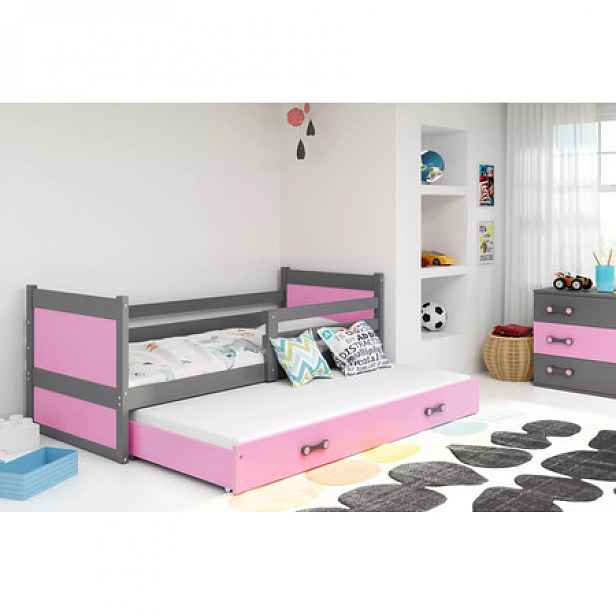 Dětská postel s výsuvnou postelí RICO 190x80 cm Šedá Ružové