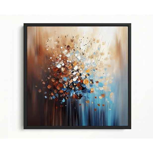 Obraz Rám Americký Box Abstrakce Hnědá Béžová Tyrkysová Špachtle Impasto 60x60