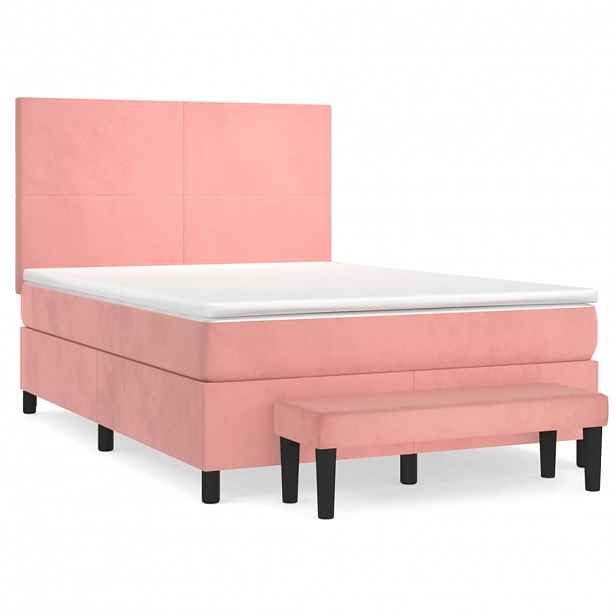vidaXL Box spring postel s matrací růžová 140x190 cm samet