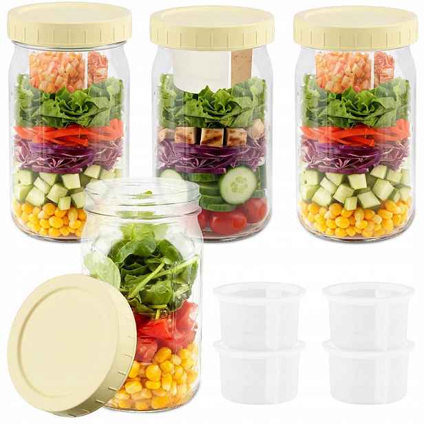 4X Skleněná Zavařovací Sklenice 950 ML Sada 4 Ks Kuchyňská Nádoba Na Omáčku Dezert 32OZ