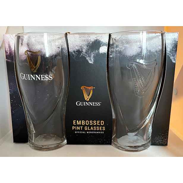 Guinness Draught sklenice Pint Embossed Gravity 2 kusy Dárkový Box A10