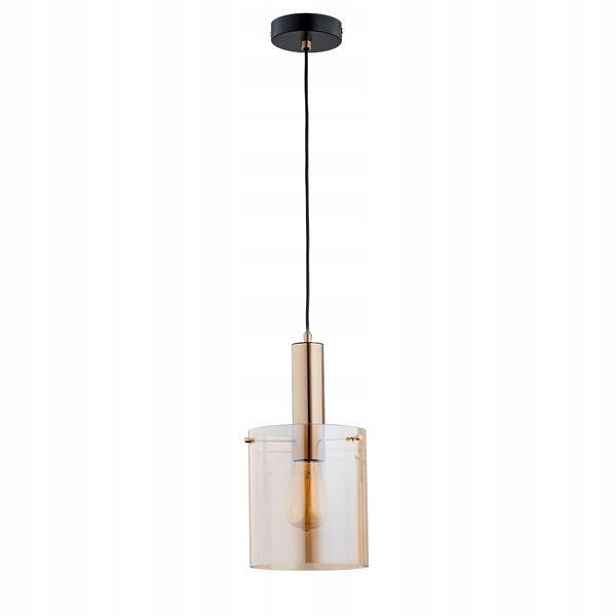 Závěsná bodová lampa černá zlatá skleněná jantarová stínidlo nad stůl Alfa