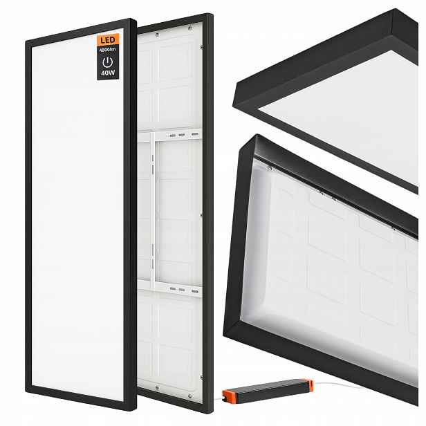 Led stropní panel 120x30 stropní svítidlo Černý nástěnný do kanceláře Černý rámeček Pro