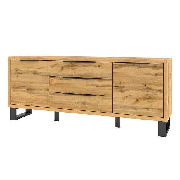 MASSENO KOMODA HALENZA, 201/83/45 cm se 3 zásuvkami a 2 dvířky, dub Wotan