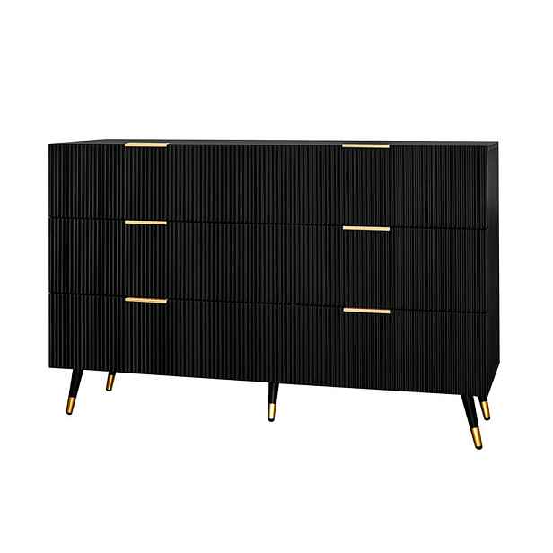 Modenvie SIDEBOARD z dřevotřísky, 120/77/40 cm černá, se 6 zásuvkami