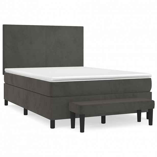 vidaXL Box spring postel s matrací tmavě šedá 140x200 cm samet
