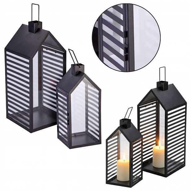 Dekorativní Lampa černá Sada 2 ks Lampionů na terasu do Obývacího Pokoje