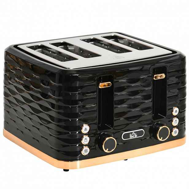 HOMCOM TOASTER s odkapávací miskou, ocel, černý