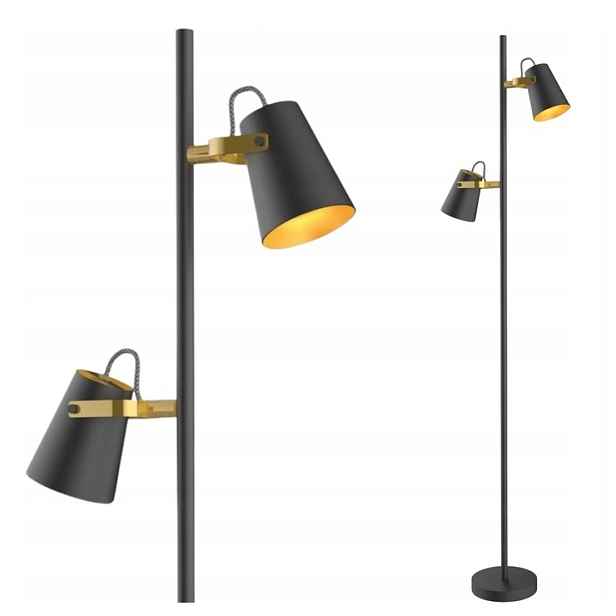 Loftová podlahová lampa Neo Gold černá, 2 stínidla na kloubu Led