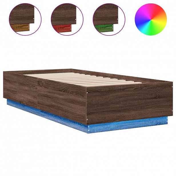 vidaXL Rám postele s LED osvětlením hnědý dub 100 x 200 cm kompozit