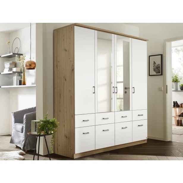 Šatní skříň se zrcadly Bremen, 181 cm, dub artisan/bílá