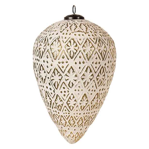 Bílo-zlatá antik vánoční ozdoba baňka L - Ø 17*26 cm Clayre & Eef