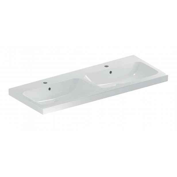 Geberit iCon - Dvojumyvadlo 120x48 cm, s přepadem, 2 otvory pro baterie, bílá 501.838.00.1