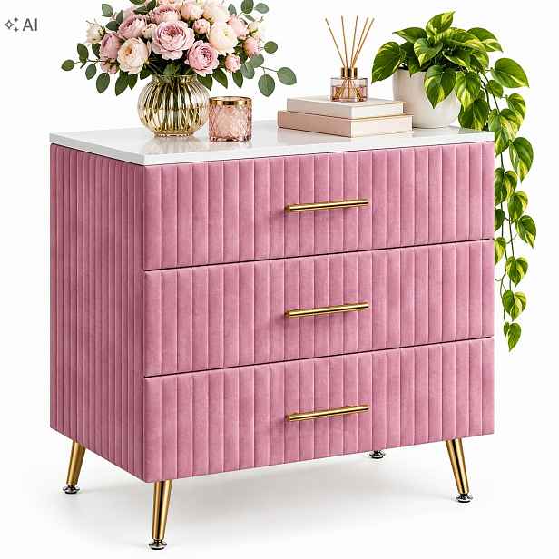 Komoda Růžová 70 cm s 3 zásuvkami, příborník do ložnice, obývacího pokoje