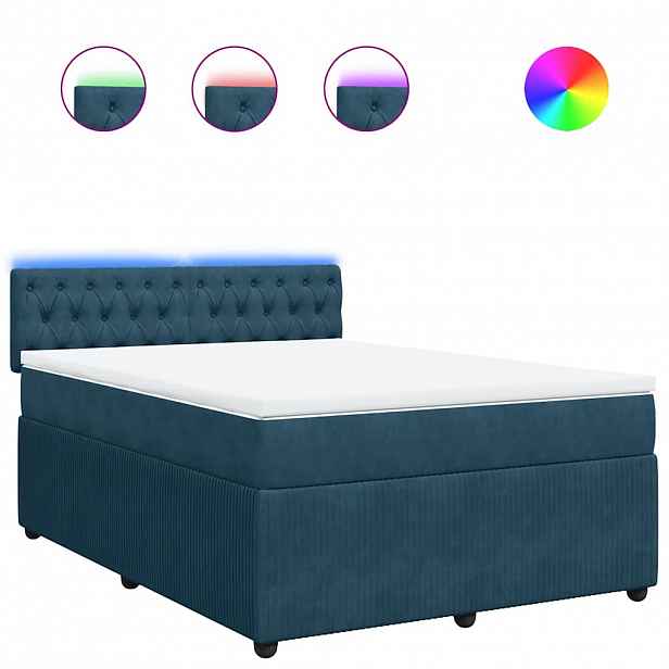 vidaXL Box spring postel s matrací modrá 140 x 200 cm samet
