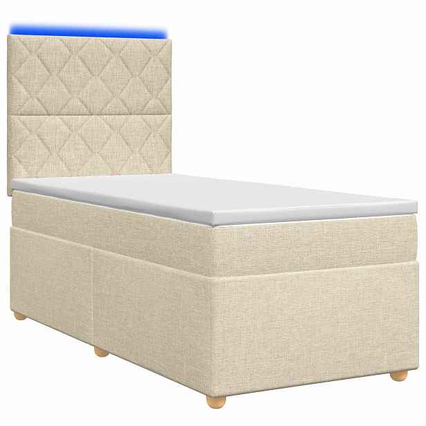 vidaXL Postel boxspring s matrací s čelo Krémová 90 x 200 cm Textil