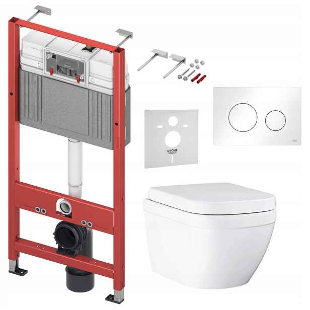 7v1 Sada Wc, Stelaz Tece Wc Mísa Grohe Euro Ceramic Tlačítko Bílé