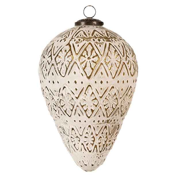 Bílo-zlatá antik vánoční ozdoba baňka M - Ø 13*21 cm Clayre & Eef