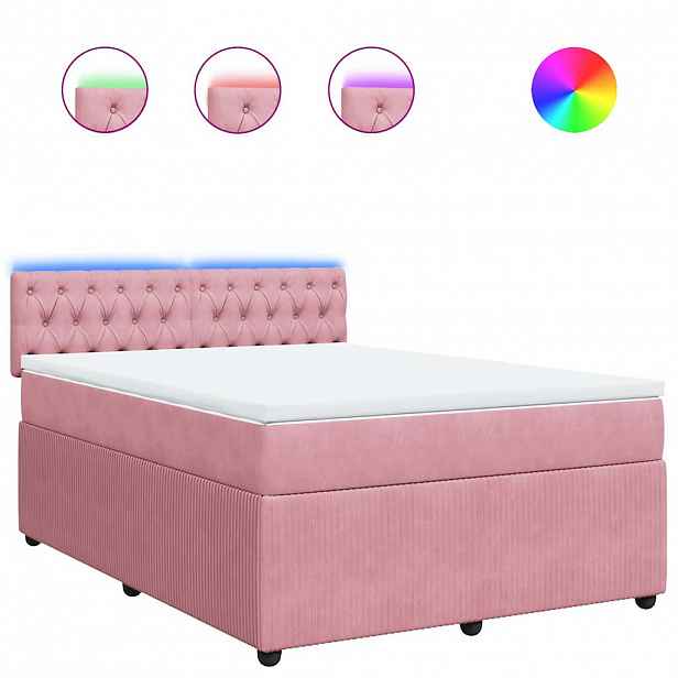 vidaXL Box spring postel s matrací růžová 140x200 cm samet