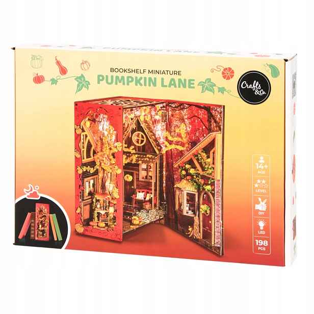 Miniaturní domácí podpěra pro knihy Pumpkin Lane Bookshelf Miniature Led