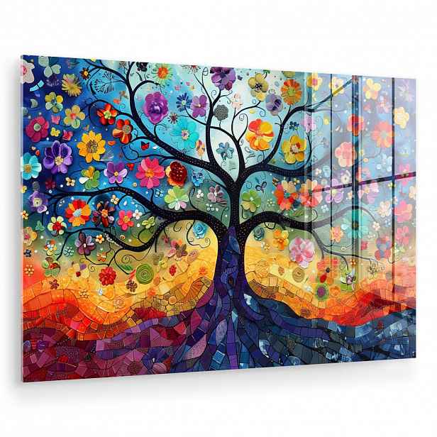 MuchoWow OBRAZ NA AKRYLOVÉM SKLE Umění - Strom života - Květiny - Hippie 60x40 cm