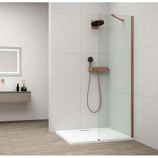 Polysan Esca - Sprchová stěna Walk-In 40x210 cm, Antidrop, sklo čiré/měď mat ES1040-09