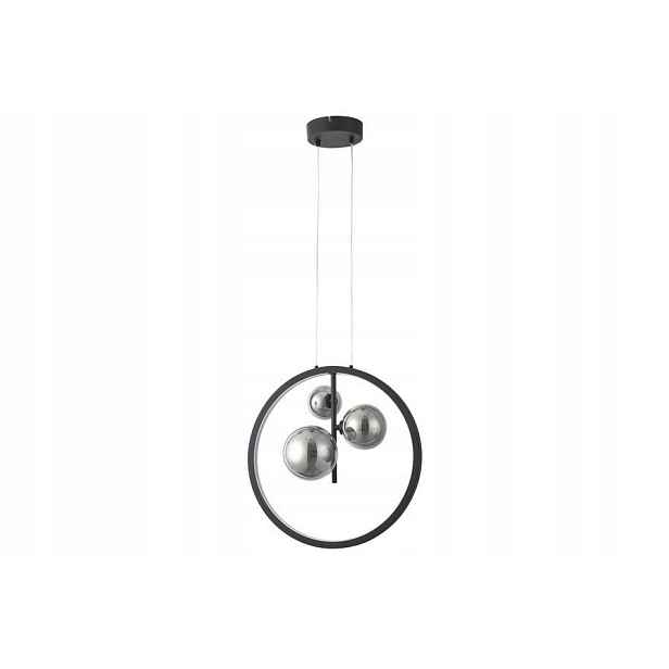 Závěsná Led lampa černý kruh 40 cm vertikální 3 skleněné kuličky 4000K Reality