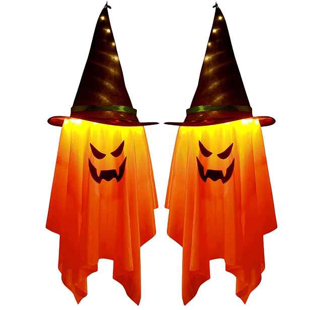 Halloween Led Duchové 2 Ks 100 CM Čarodějnický Klobouk Visící Do Zahrady
