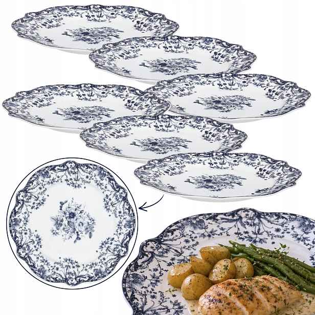 Obědové Talíře 27 CM 6 Ks Reverie Blue sada talířů nádobí