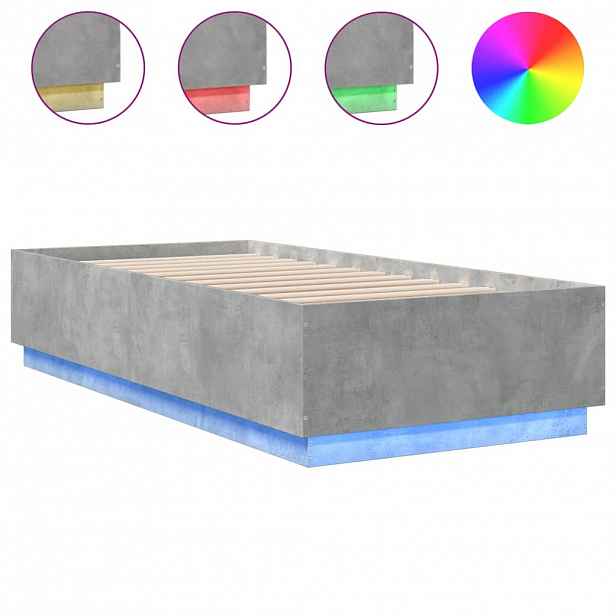 vidaXL Rám postele s LED osvětlením betonově šedý 90 x 200 cm kompozit