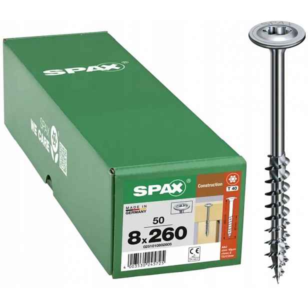 Cylindrický Šroub 50 Ks 8.0*260 MM T30 Spax