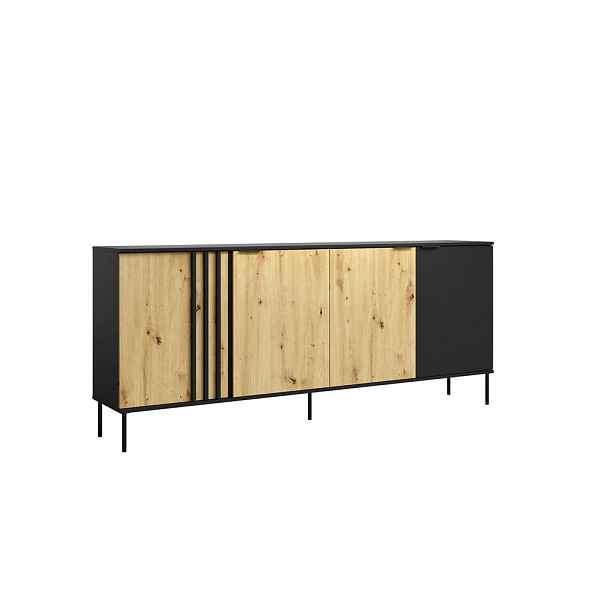 MASSENO KOMODA MERIDIAN, 220/92/40 cm se zásuvkami a 4 dvířky, dekor dub