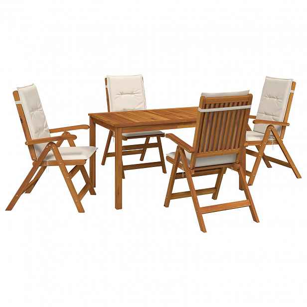 vidaXL 5-Piece Garden Dining Set 4místné Krémová Masivní akátové dřevo