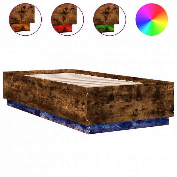 vidaXL Rám postele s LED osvětlením kouřový dub 90 x 200 cm kompozit