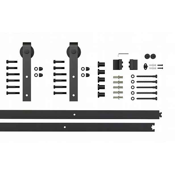 Systém Posuvných Dveří Loft Barn Door Grot Kolejnice Černý Set 2 m