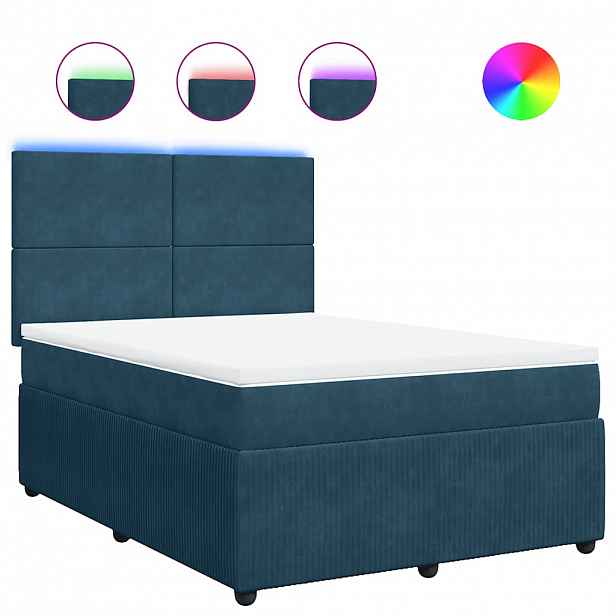vidaXL Box spring postel s matrací modrá 140 x 200 cm samet