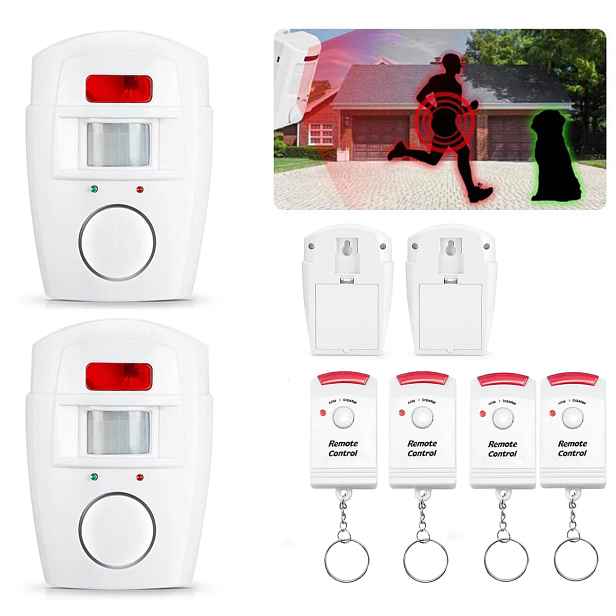 2X Bezdrátový Alarm Senzor Pohybu Sirény Pro Garážový Dům Ovladače Baterie