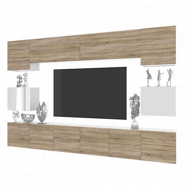 B BELINI GROUP OBÝVACÍ STĚNA Milano 3, Dub Sonoma / Bílá, 300 cm, Bezúchytková