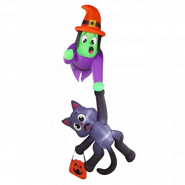 Čarodějnice Nafukovací Halloween 244 CM Černá Kočka Led Na Střechu Zahrada
