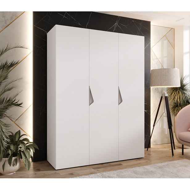 Třídveřová šatní skříň 150 cm AMARIS 1 - bílá / kašmírové úchyty