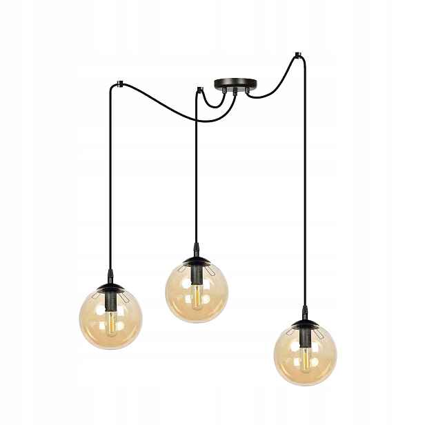 Závěsná lampa černá trojitá, skleněné medové koule do ložnice Emibig
