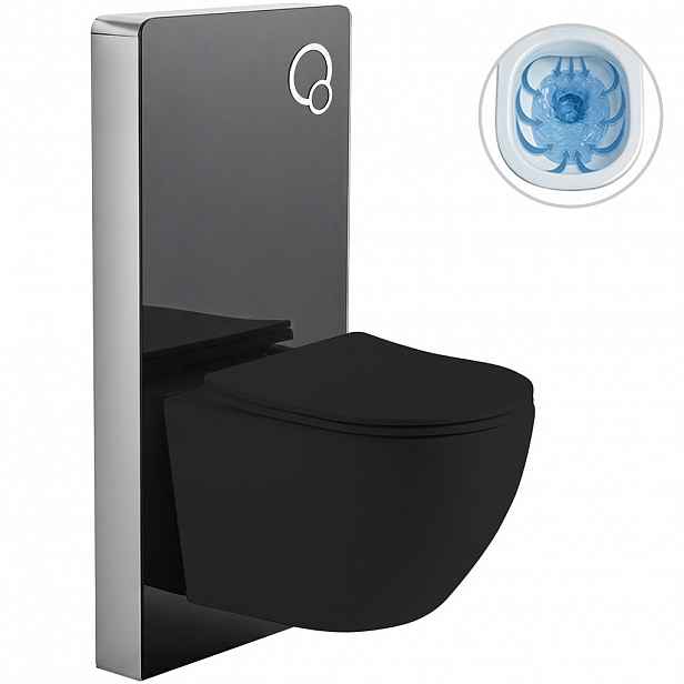 Kompletní WC set Modul/Cesso - černá matná - integrované WC tlačítko - pneumatický modul - 49x36 cm - 979856