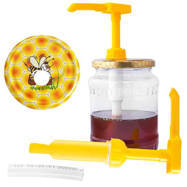 Royal Kitchen RK-1051 Dávkovač medu s víčkem 8,5 cm, pro zavařeninové sklenice 0,7 L/1 kg, žlutá