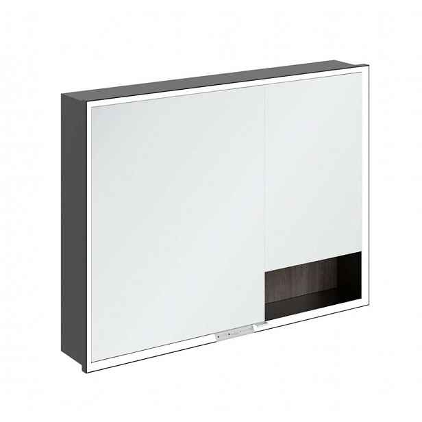 Villeroy & Boch My View+ - Zrcadlová skříňka s LED osvětlením 100x75x17 cm, 2 dvířka, Stone Oak/matná černá B48210RK