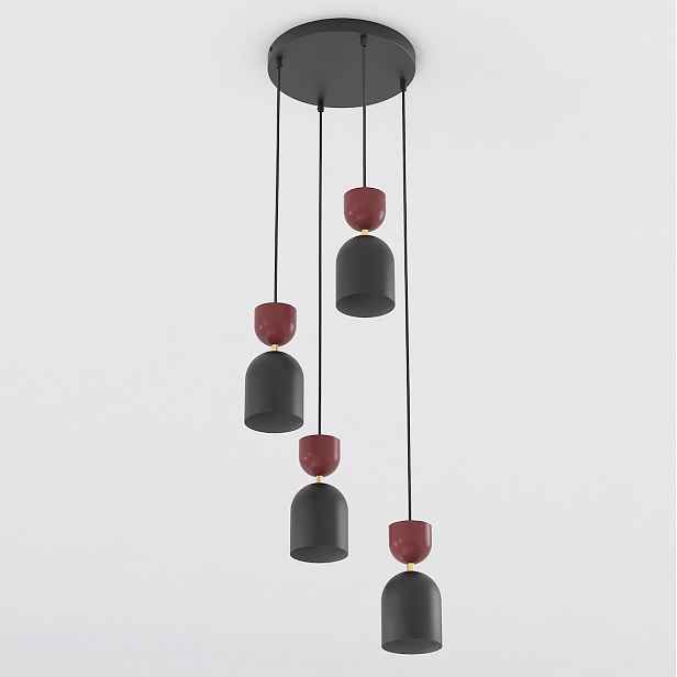 Závěsná lampa Gaudi 3-bodová černo-bordó E14, 140 cm