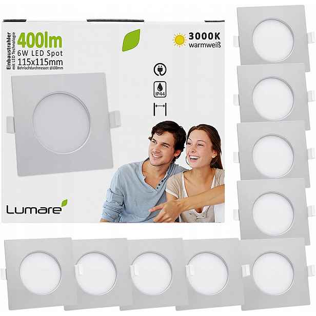 Led světlomety zapuštěné Lumare 6 W IP44 ploché stříbrné 230 V 400 lm 9 ks