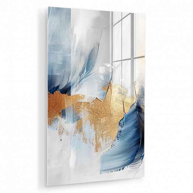 MuchoWow OBRAZ NA AKRYLOVÉM SKLE Zlatá - modrá - akvarel - umění - moderní 40x60 cm